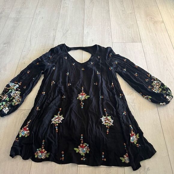 Free People Floral Long Sleeve Open Back Tunic Top Mini Dress sz m - Picture 1 of 6